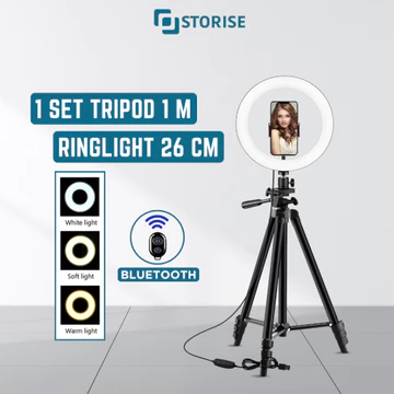STORISE Ring Light 26cm Tripod 1 Meter 1 SET Bluetooth Lampu Ringlight Vlog Konten Make Up
