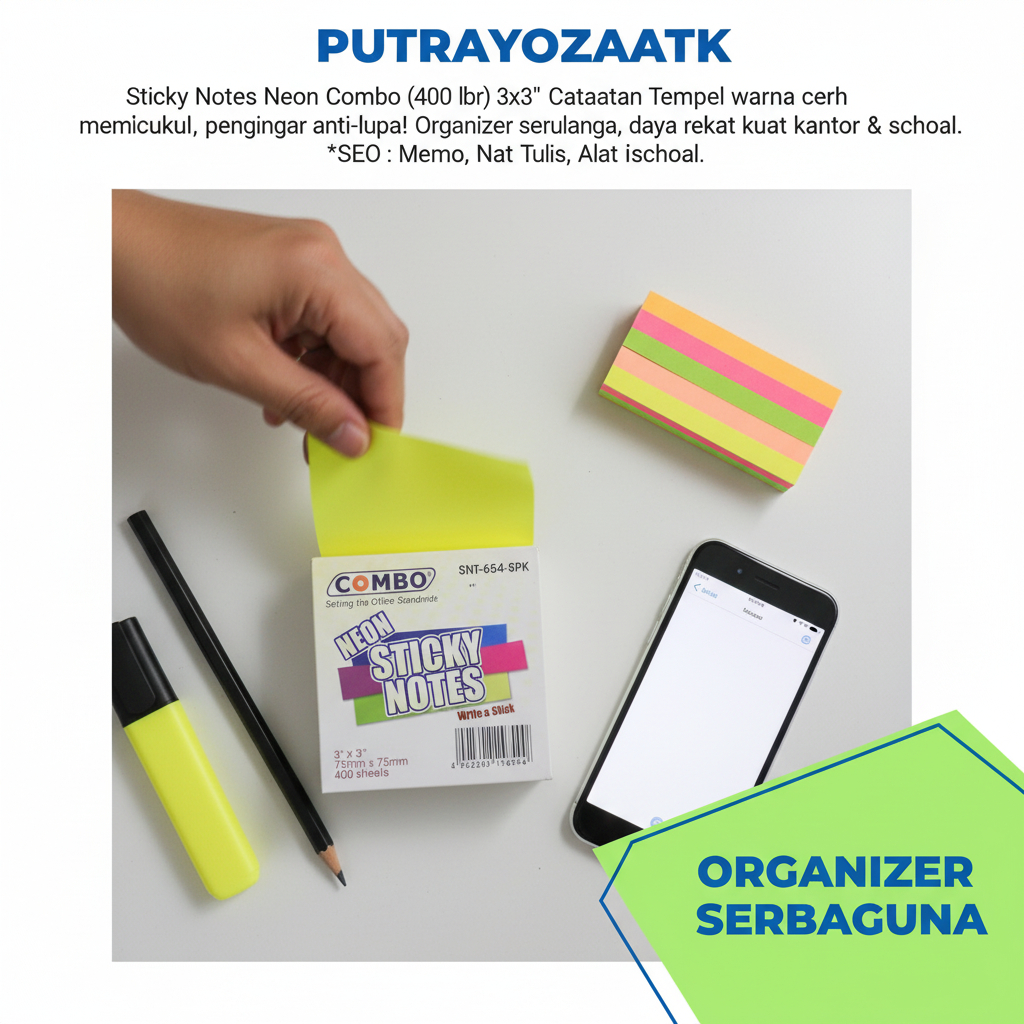 Jual STICKY NOTE COMBO PERSEGI 75x75 TEBAL ISI 400 LEMBAR / STIKNOT ...
