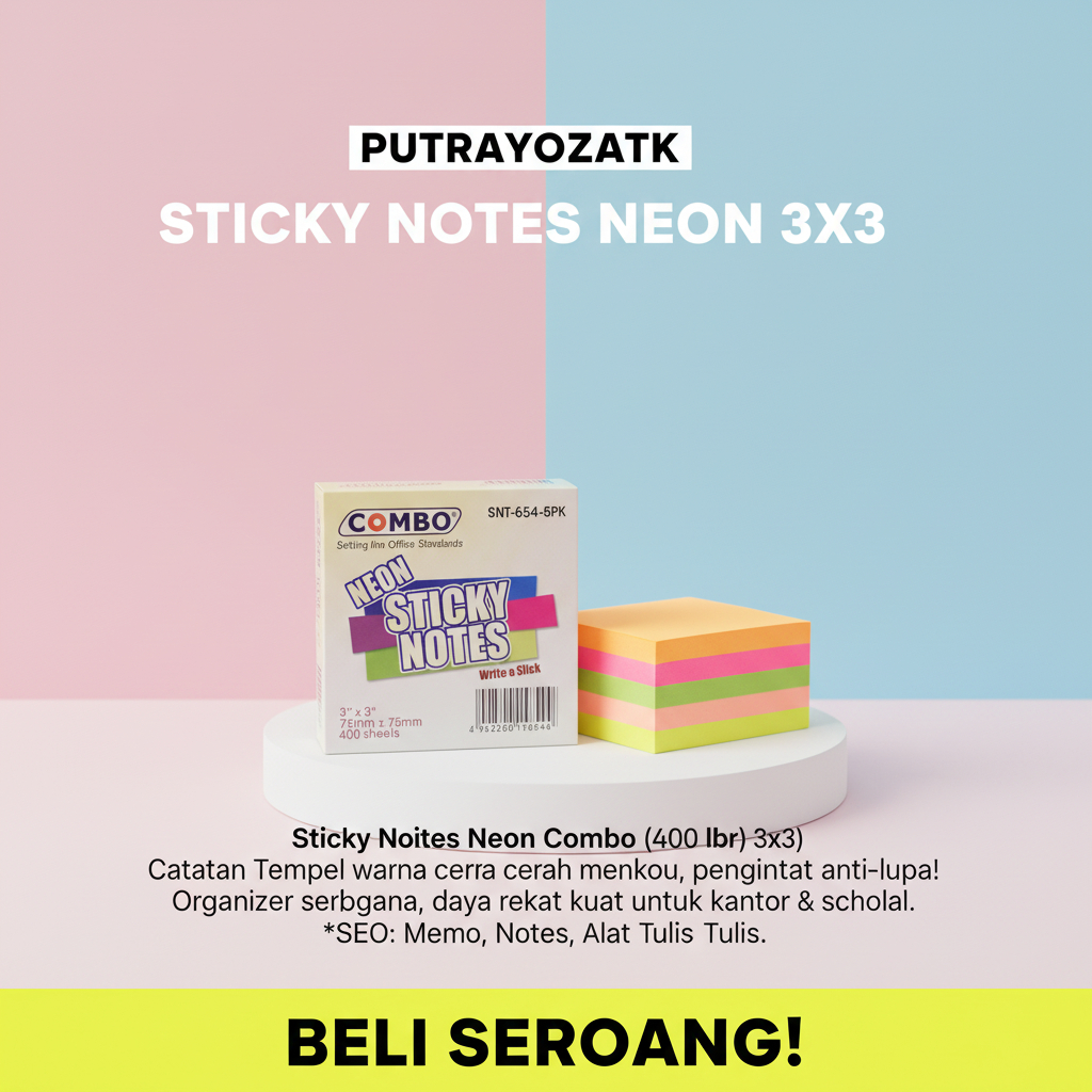 Jual STICKY NOTE COMBO PERSEGI 75x75 TEBAL ISI 400 LEMBAR / STIKNOT ...