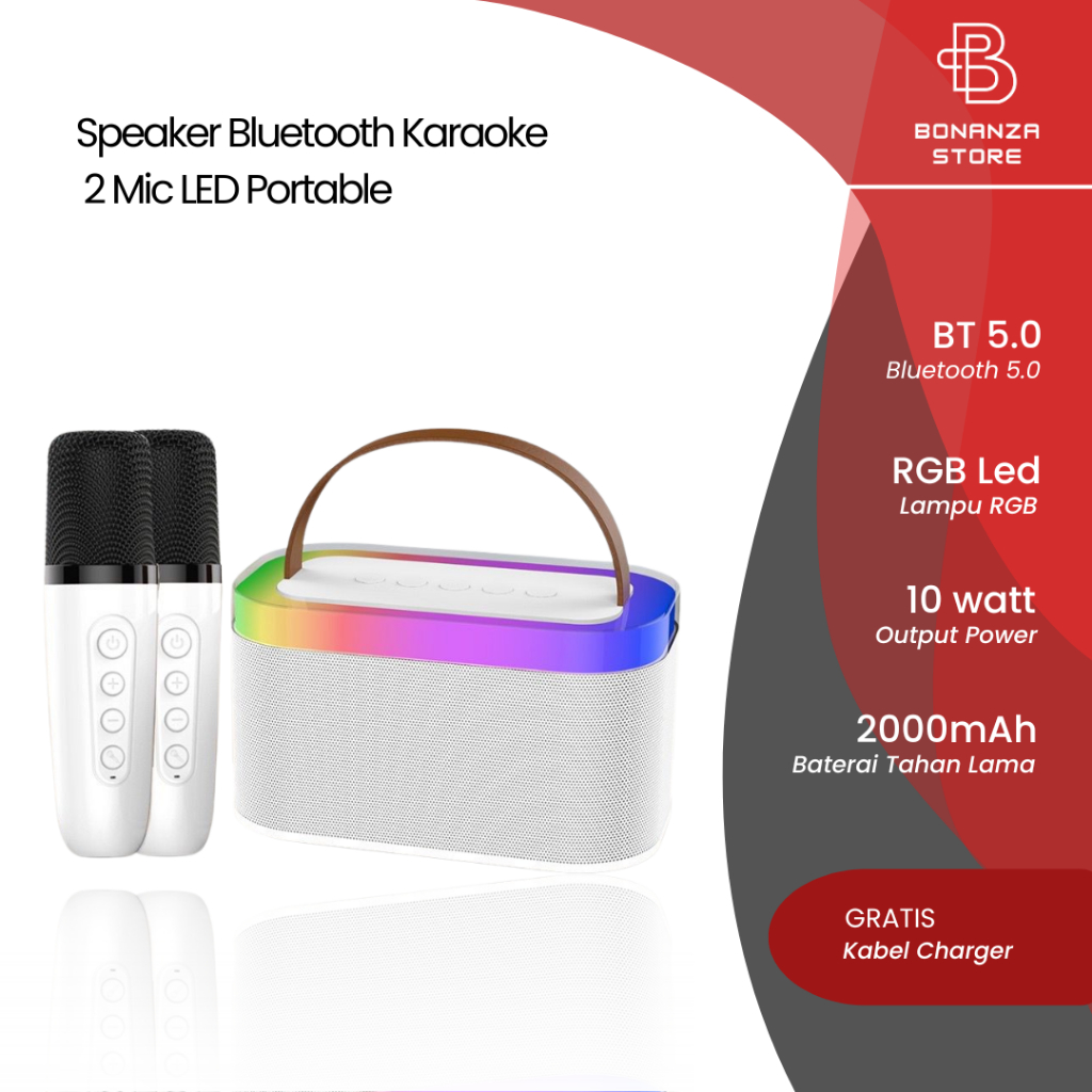 Jual Speaker Bluetooth Karaoke 2 Mic LED Portable | Shopee Indonesia