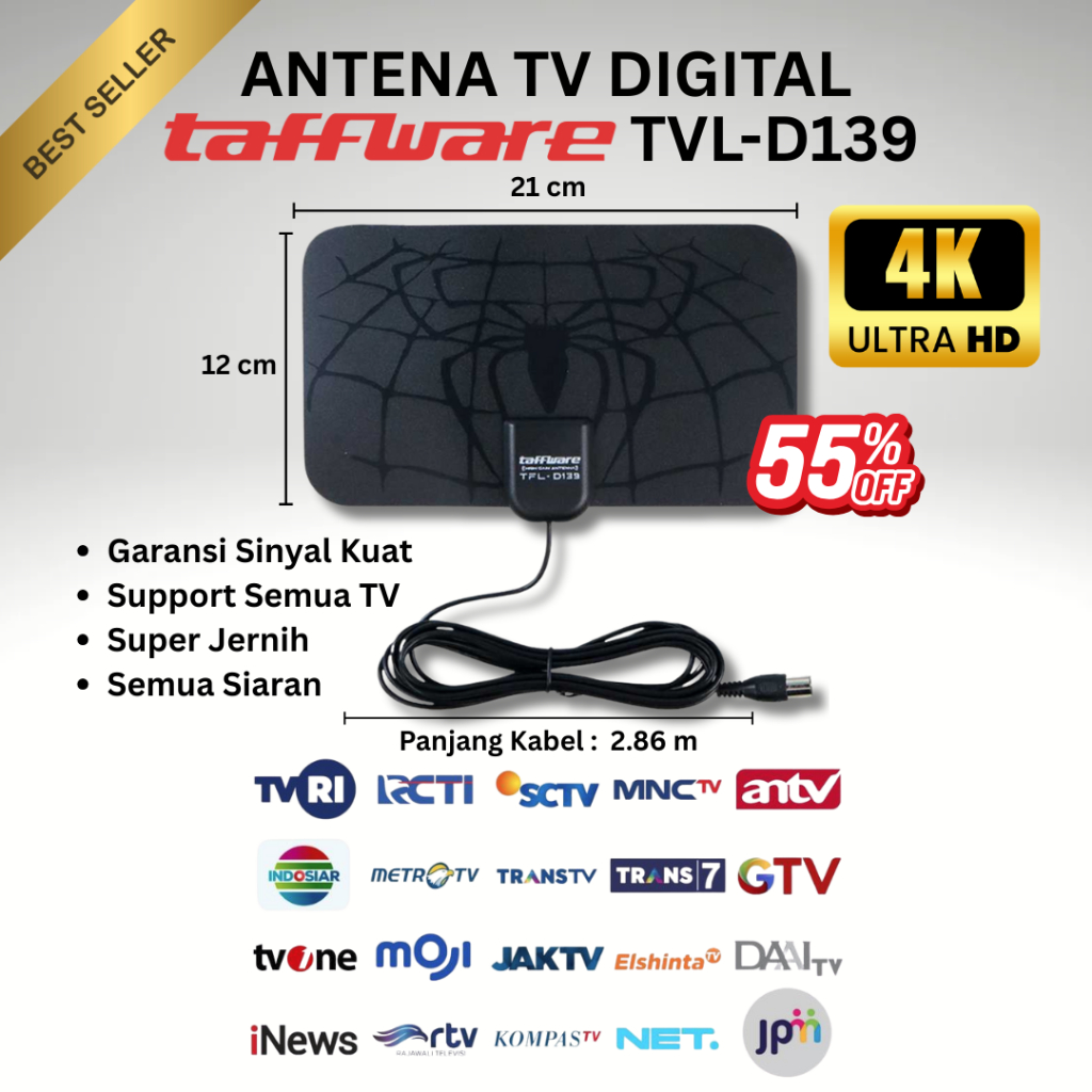 Jual Antena TV Digital Indoor DVB T2 | High Gain 25dB | Support VHF UHF ...