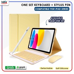 IPAD iPad gen 10 / 11 A16 ipad 7 8 9  SET Keyboard Bluetooth Case Magnetic Magnet Warna Macaron with Mouse Flipcase Slot Pen Leather
