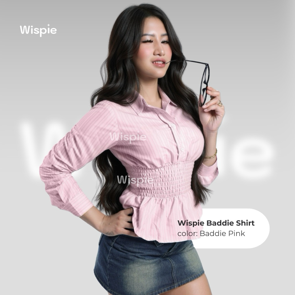 Wispie Baddie Shirt | Kemeja Fitted Blouse Stripe Wanita…