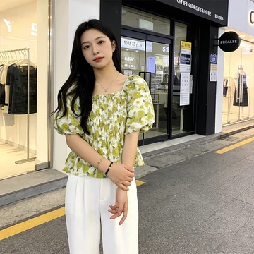 Yikoo Blouse Korea Multi Warna Blus Lengan Pendek Motif Bunga Atasan Wanita