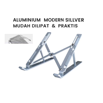 Laptop Stand Holder Portable Lipat Full Alumunium 6 Ketinggian Dudukan Pendingin Laptop Ringan