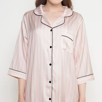 Diane Sally Piyama Wanita Dress Pendek Satin Silk Pink Baju Tidur Sleepwear Korean Style