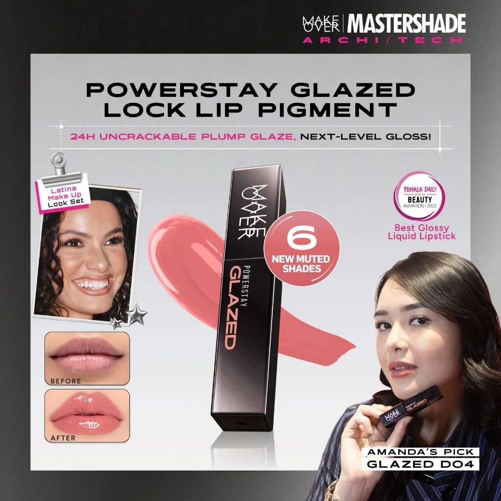 Gambar 3 Lip Glaze Make Over Viral! Bibir Glowy, Plumpy, Tahan Lama – Make Over Powerstay Glazed Lock Lip Pigment