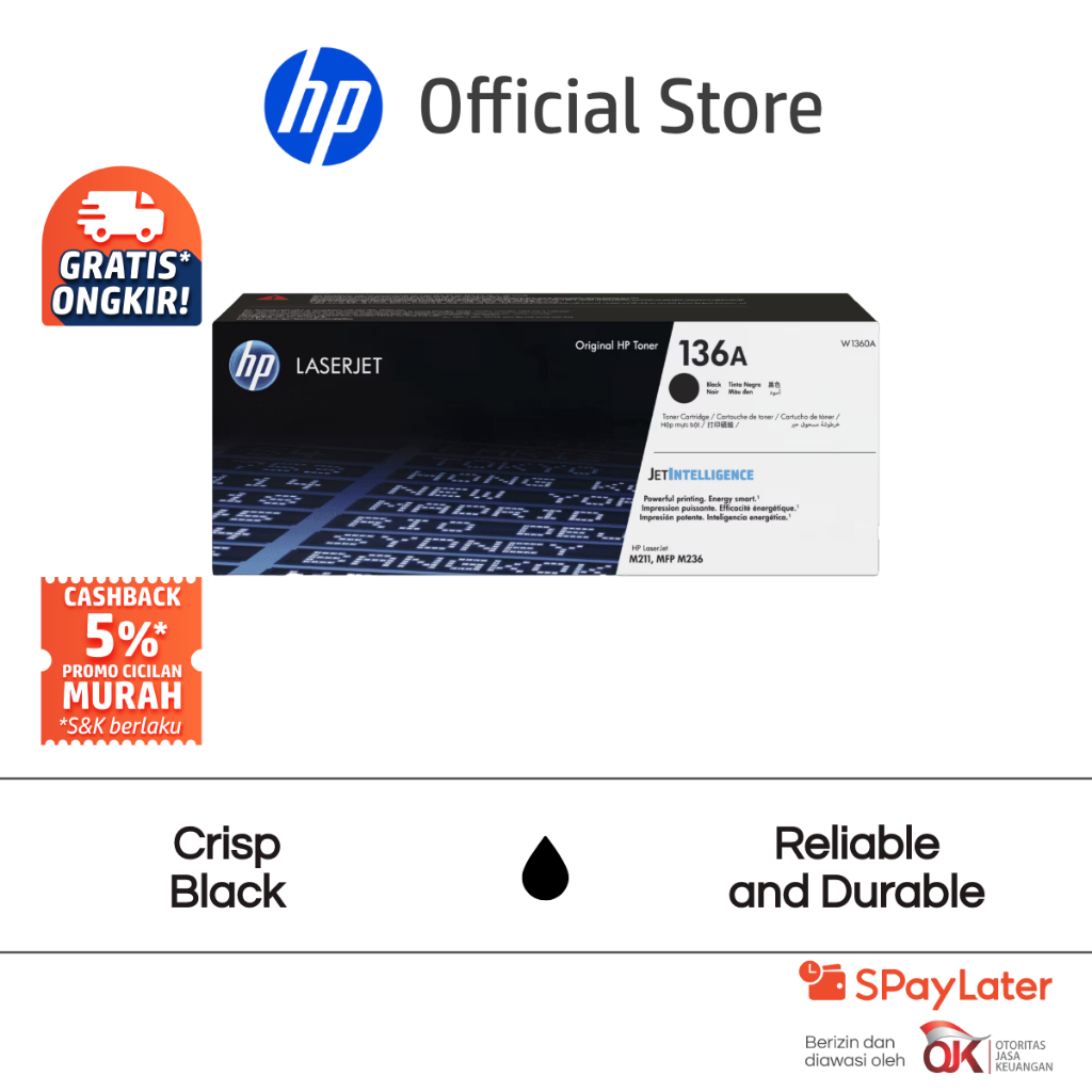 Tinta Printer HP 136A LaserJet Toner Cartridge Black Original Hitam Cartridge Asli Ori Promo Murah Gratis Ongkir Official