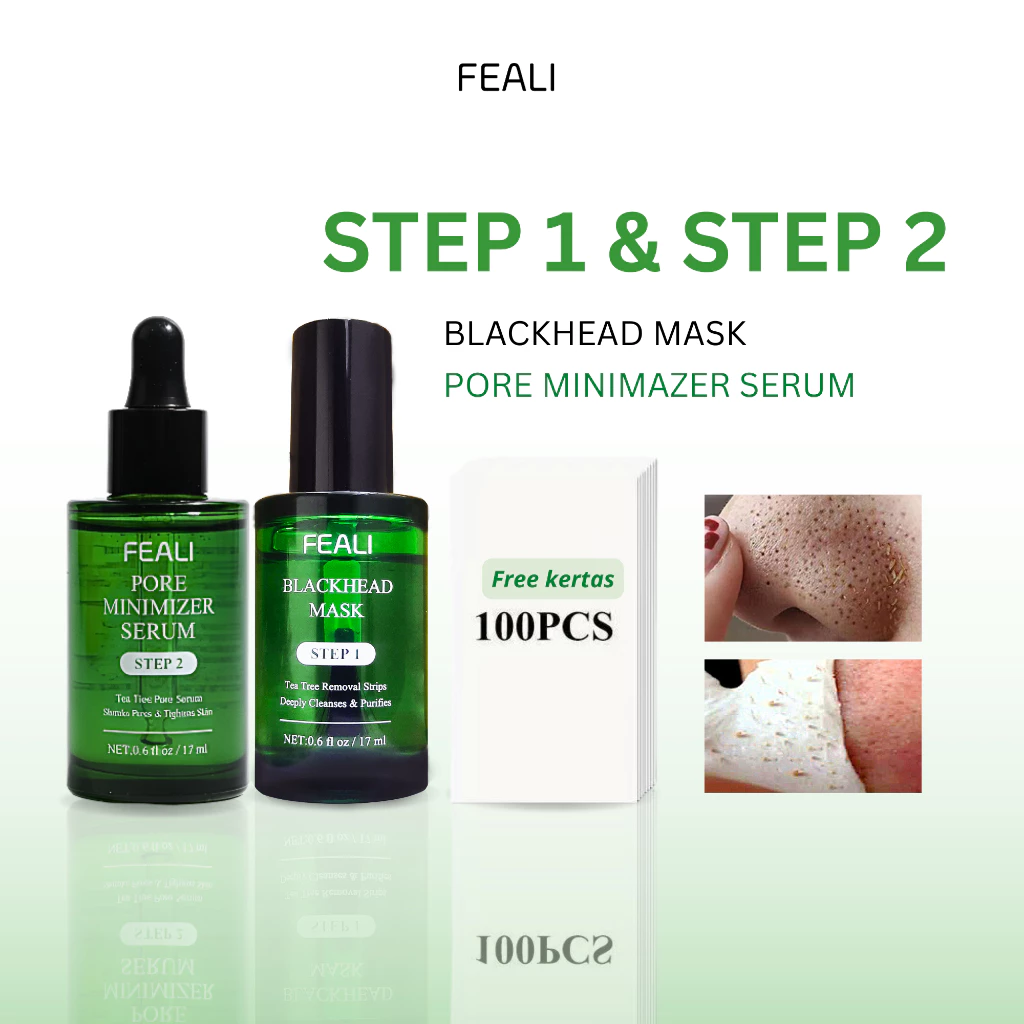 (BPOM) FEALI Blackhead Remover Mask Step1 Peel Off Free Kertas & Step2 Pore Serum