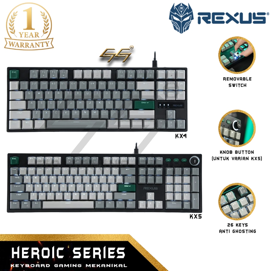 Jual Keyboard Mechanical REXUS HEROIC KX5 V2 Removable Switch White LED ...