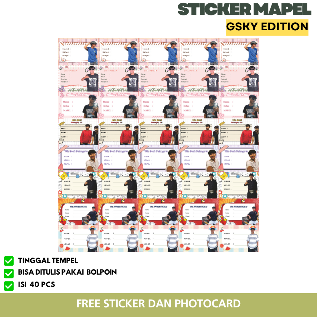 Jual ( isi 40 ) Stiker Label Buku Tulis Gsky edition Free Photocard dan ...