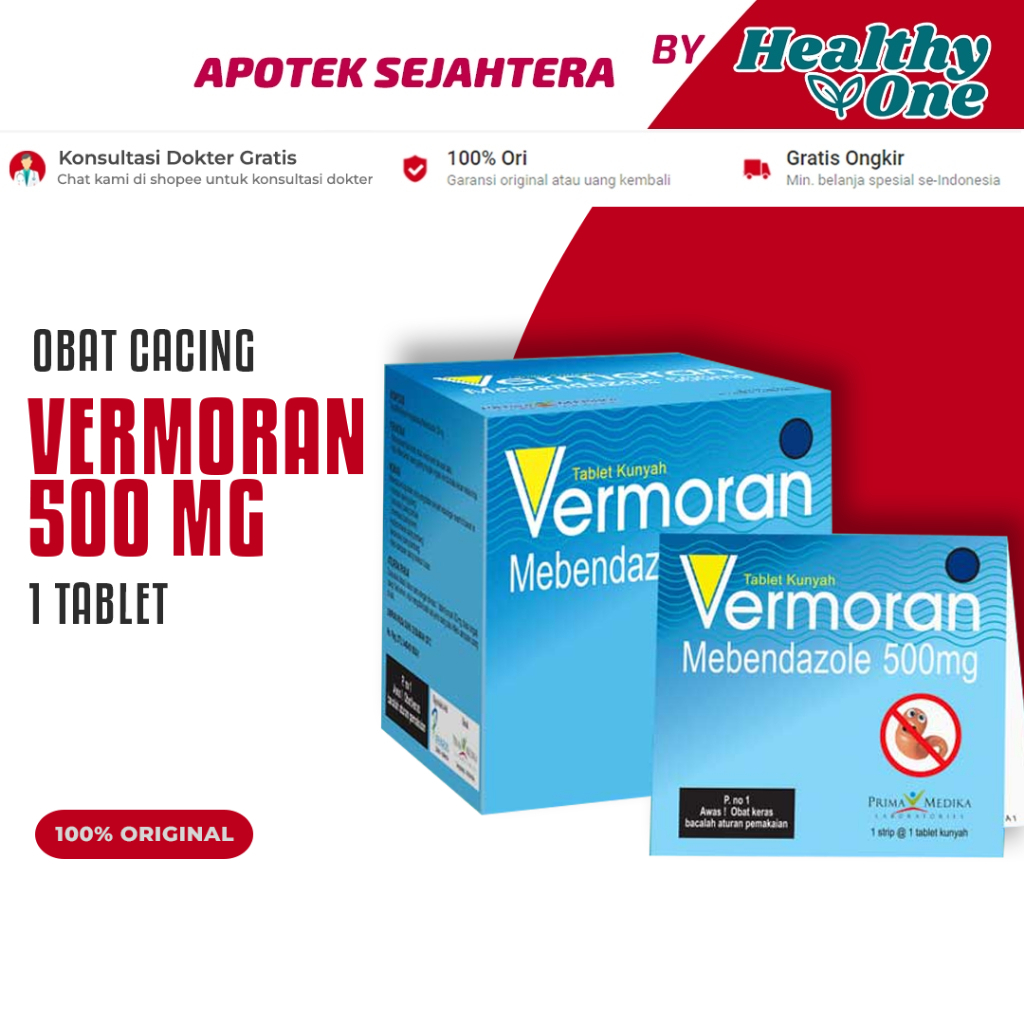 Jual Vermoran Mebendazole 500mg 1 Strip isi 1 Tablet / Obat Cacing ...