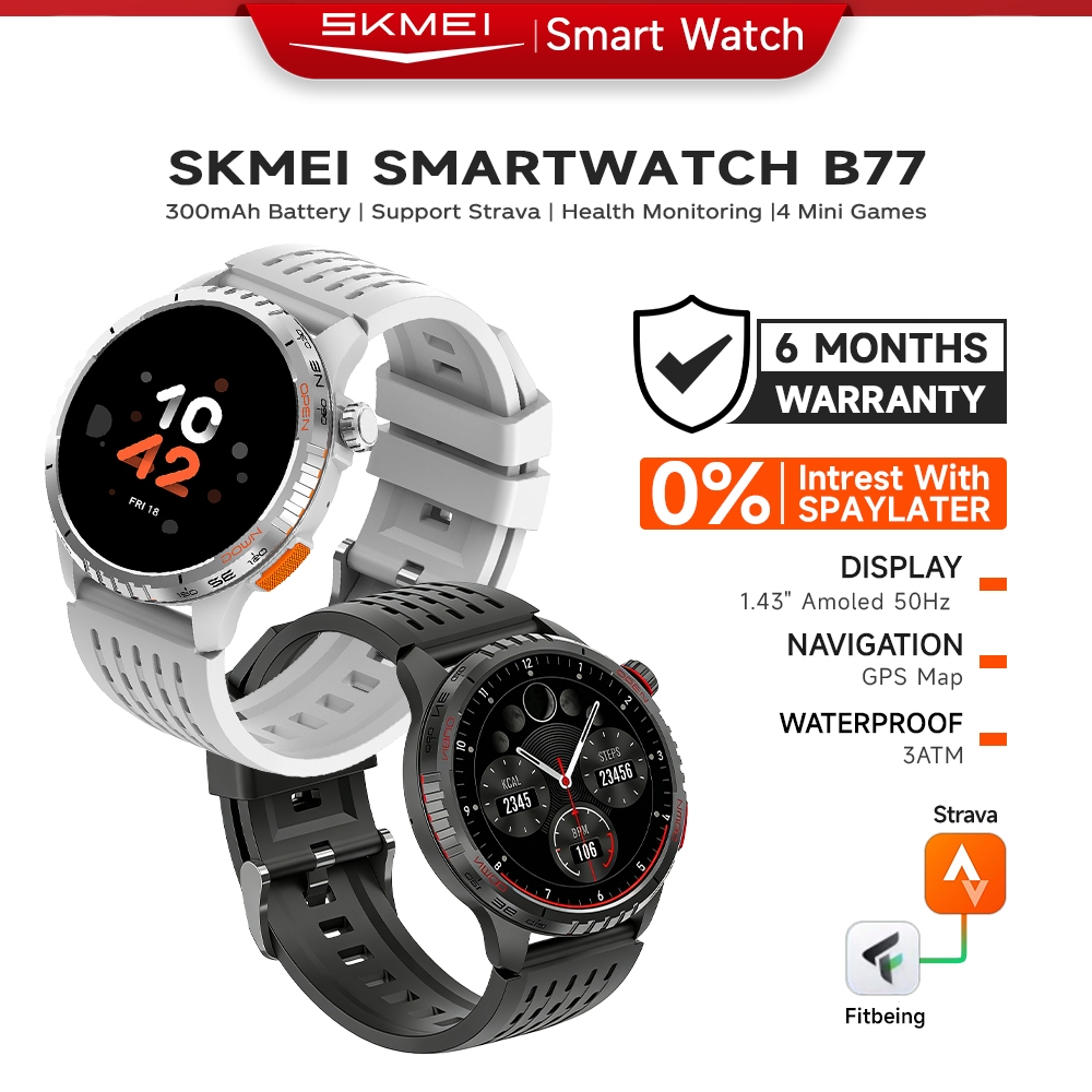 SKMEI B77 Smartwatch GPS Map | 1.43 Amoled Touchscreen | 3ATM Waterproof | Jam Tangan Wanita Outdoor Sports | Compass | Bluetooth Call Altitude Air Pressure jam olahraga Smart Watch Pria