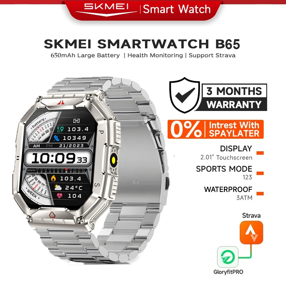 SKMEI Smartwatch B65 Jam Tangan Smartwatch Pria 3ATM Waterproof 2.1inci Touchscreen Anti Air 650mAh Battery Capacity Smartwatch Skmei Dengan Flashlight Phone Call | Swimming | Heart rate monitor jam olahraga - foto 1