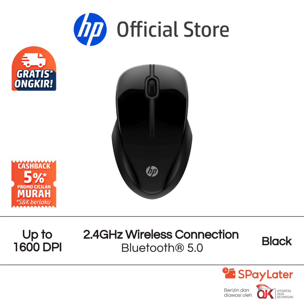 Mouse Dual HP 250 Up to 1600 DPI Windows 11 Windows 10 macOS Chrome OS Promo Murah Gratis Ongkir Official