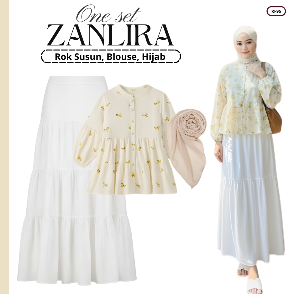 Jual Setelan Outfit Wanita Kekinian | Rok Susun, Blouse Motif, Hijab ...