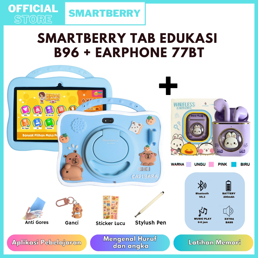 Jual SMARTBERRY KIDS STUDY TAB (PAKET COMBO) TABLET B96 + TWS YLFS-77BT ...