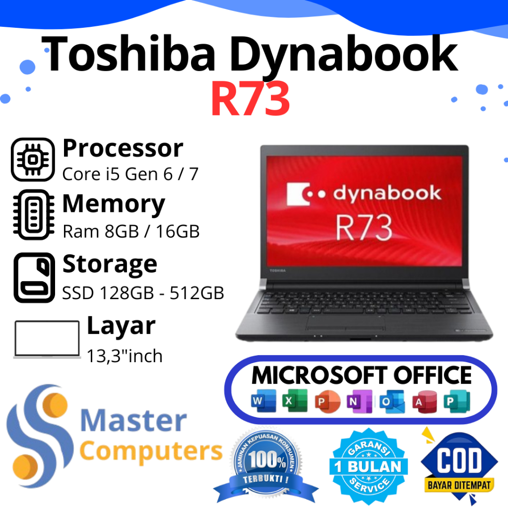 Jual Toshiba Dynabook R73 Core i5 Gen 6 / 7 Ram 8GB / 16GB SSD