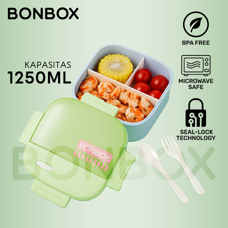 Jual BONBOX Kotak Makan 3 Sekat 1250ML - Lunch Box Anti Tumpah & Aman ...