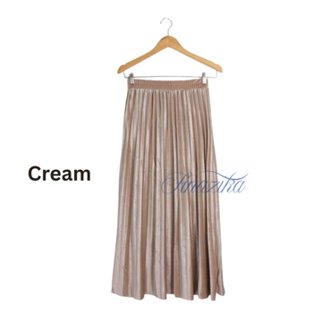 Rok Plisket Bludru Velvet Panjang Premium Hemming Laser