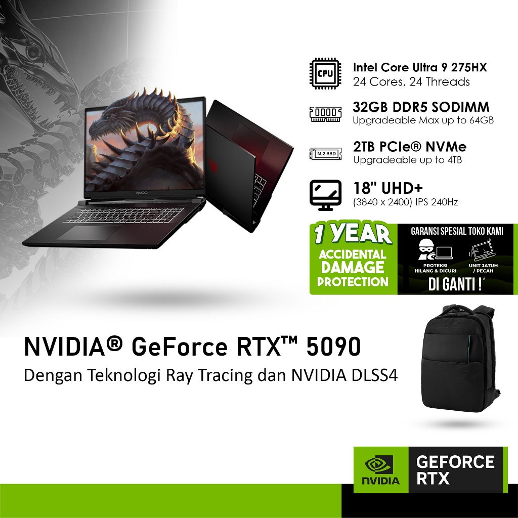 AXIOO PONGO MONSTER X GeForce RTX ™ 5090 24GB - ULTRA 9 275HX 32GB 2TB WINDOWS 11 18.0 UHD+ 240HZ