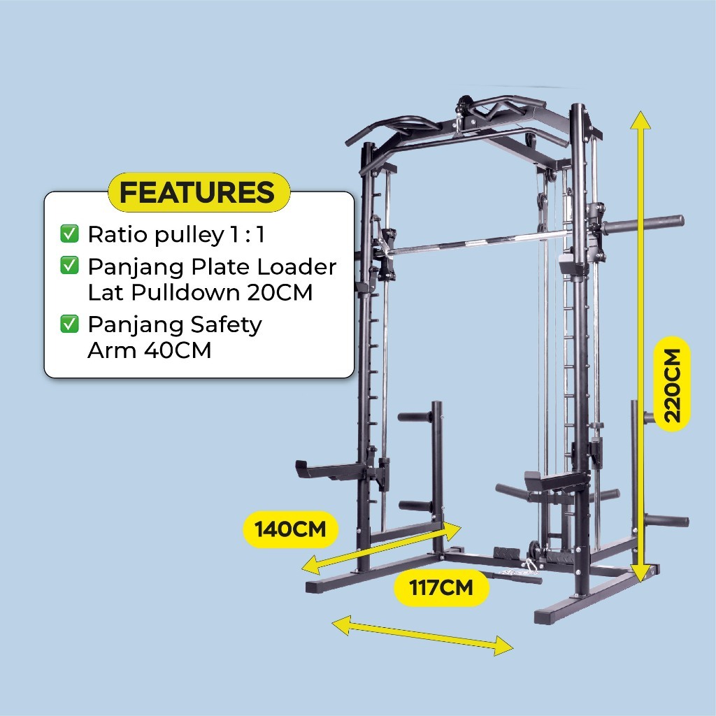 Jual MAGNUS Smith Half Rack dengan Adjustable bench dan Rubber plates ...