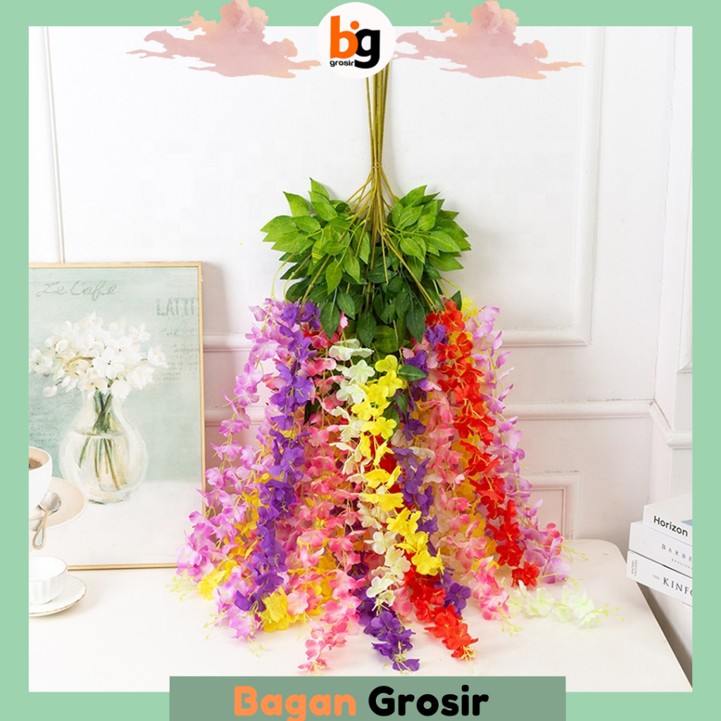 Jual BG Bunga Wisteria 3 Cabang Juntai Artificial Flower Tanaman Rambat ...