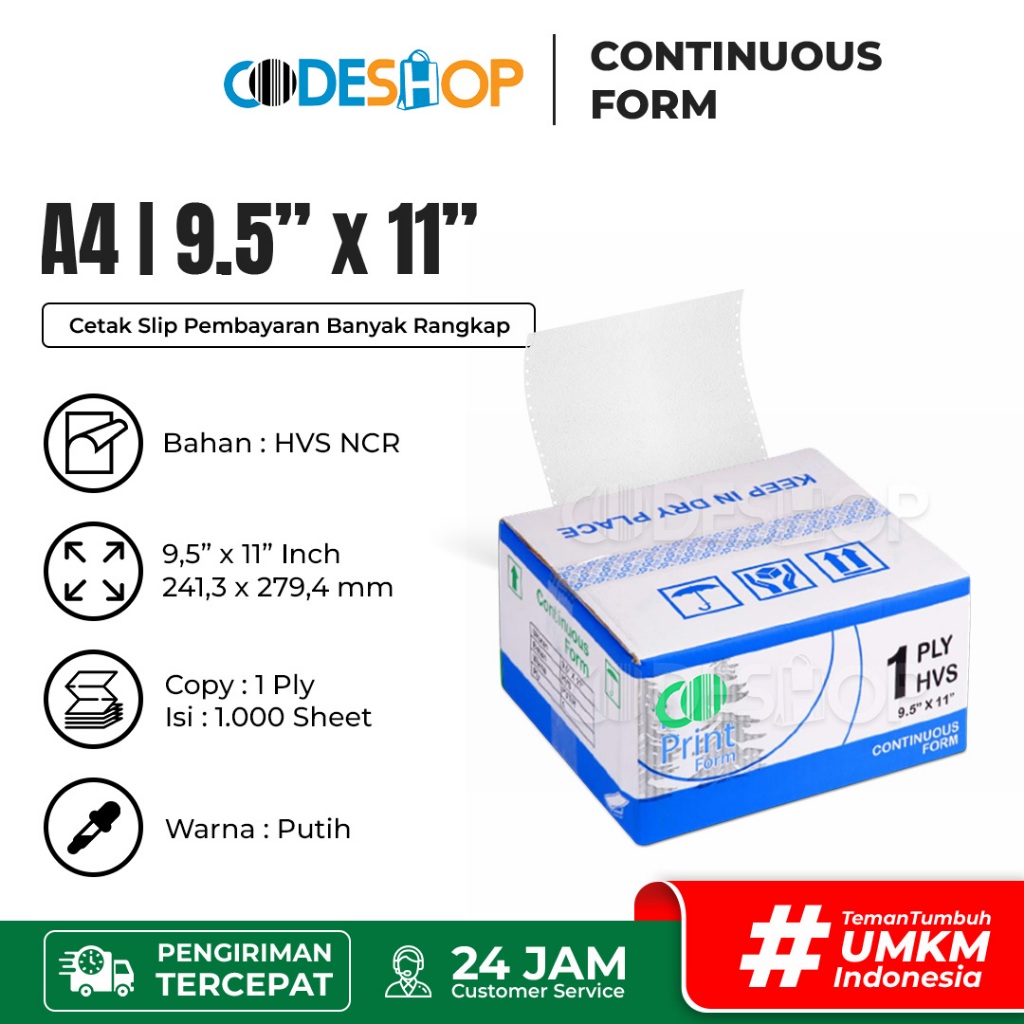Jual Kertas A4 Rangkap 1 Ply Continuous Form 9,5x11 Inch Bisnis Faktur ...