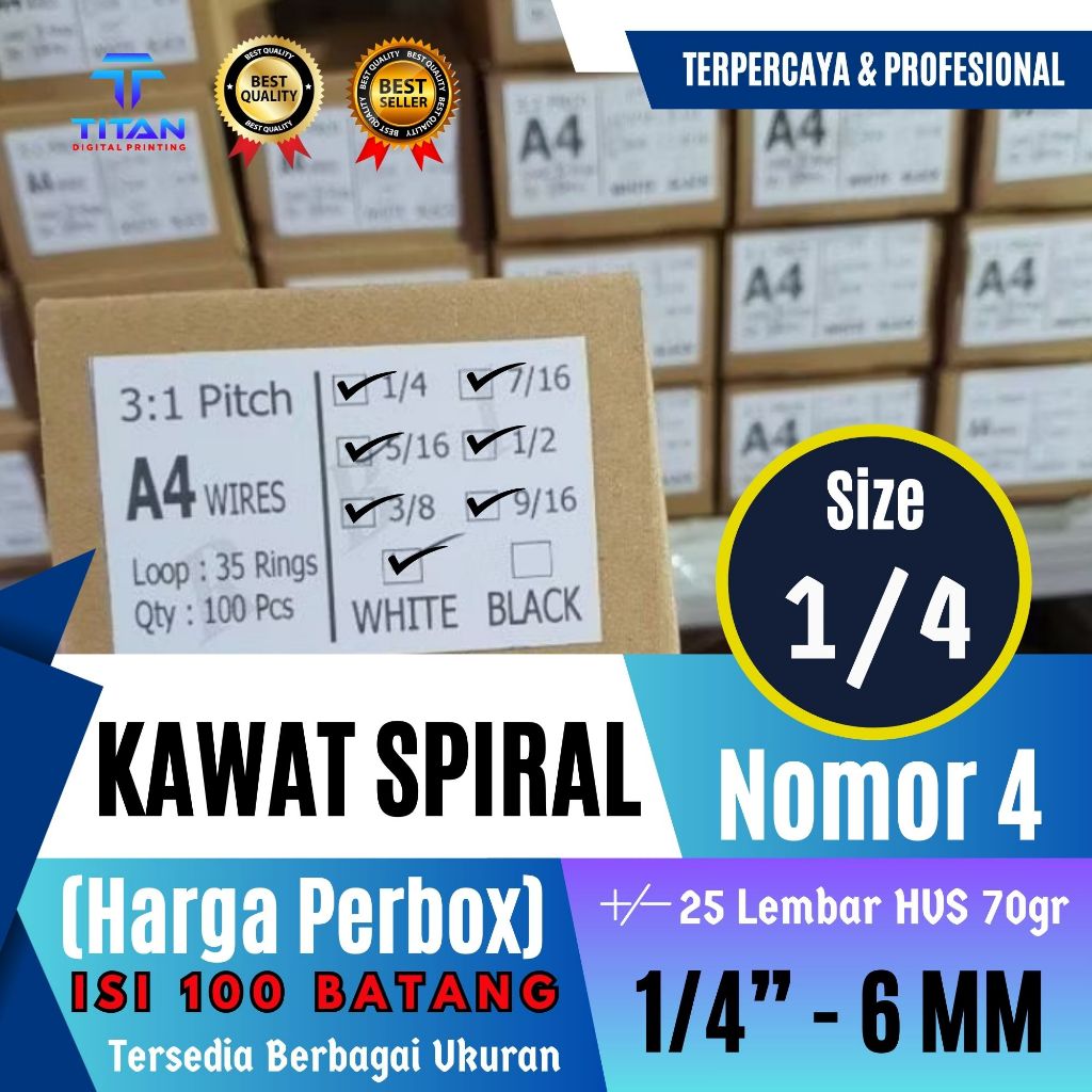 Jual KAWAT SPIRAL PERBOX A4 1/4 PUTIH RING KAWAT NOMOR 4 JILID BUKU ...