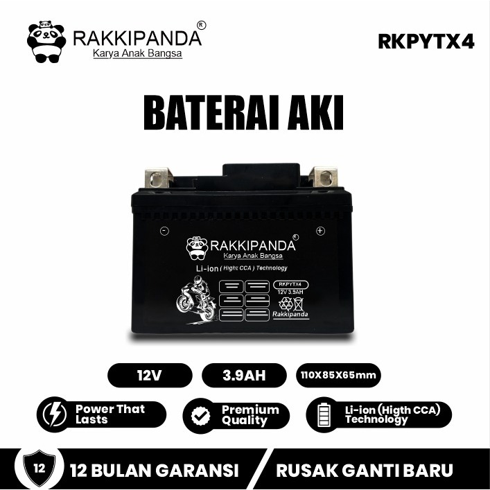 RakkiPanda - Baterai Aki Motor YTX4 12V 3.9Ah