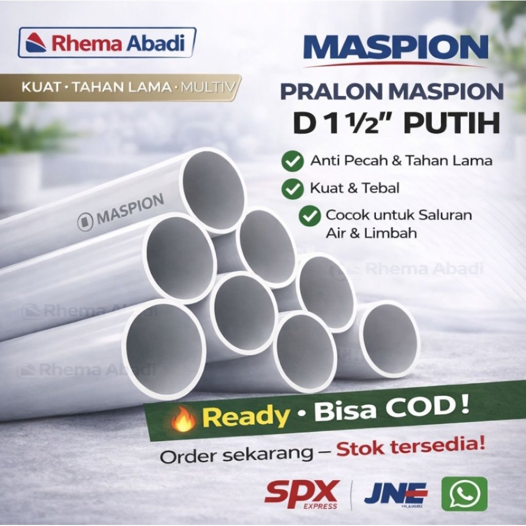 Jual Pipa pralon PVC Maspion D 1 1/2
