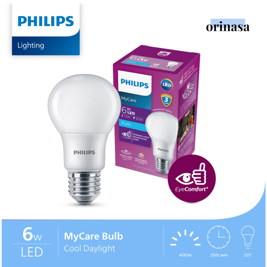 Jual Lampu Bohlam Philips 6W 6 Watt LED Bulb MyCare - Cahaya Kuning ...