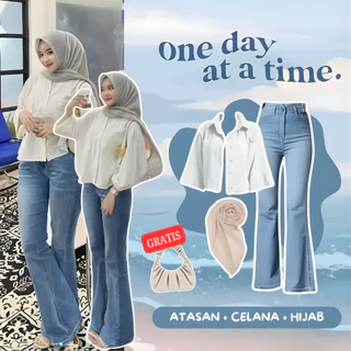 OOTD 3In1 Oneset Kemeja Crop Jeans Hijab