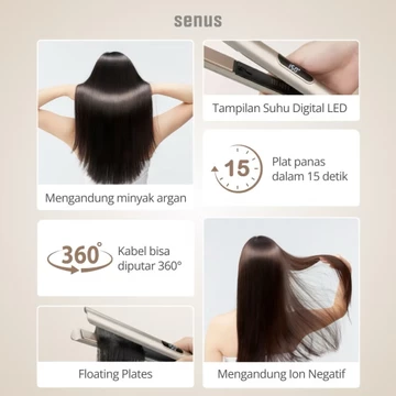 GOLD Senus Hair Straightener Catokan Pelurus Rambut Ceramic Plate Dengan Minyak Argan