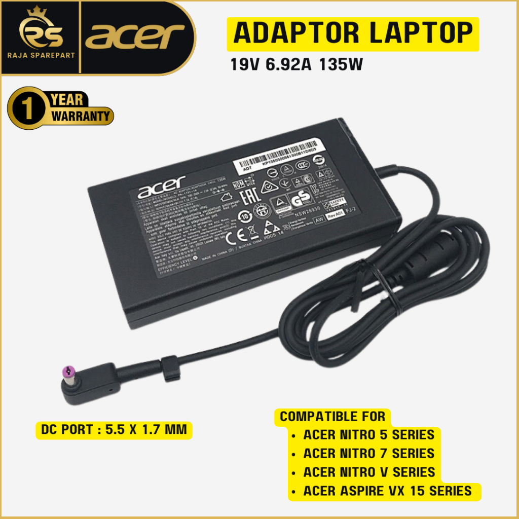 Jual Charger Adapter Laptop Acer Nitro 5 Nitro 7 Nitro V Aspire 7 VX 15 ...