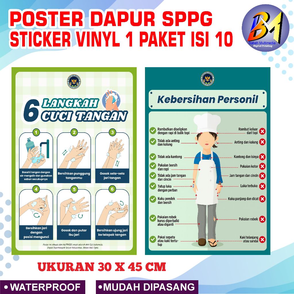 Jual PAKET POSTER STICKER VINYL DAPUR MBG ISI 10 / POSTER BADAN GIZI ...