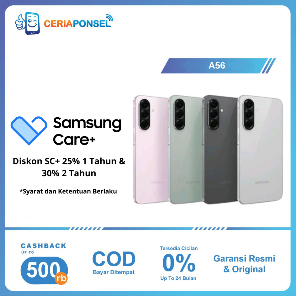 Samsung Galaxy A56 5G 8/256GB dan 12/256GB Exynos 1580 (4nm) | Garansi Resmi SEIN 1 Tahun