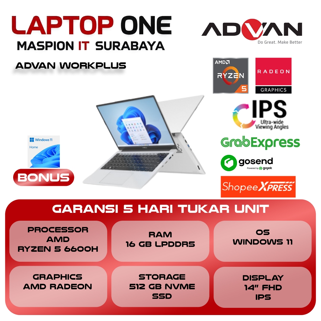 Jual ADVAN WORKPLUS RYZEN 5 6600H 16GB 512GB W11 14.0FHD IPS SLV ...
