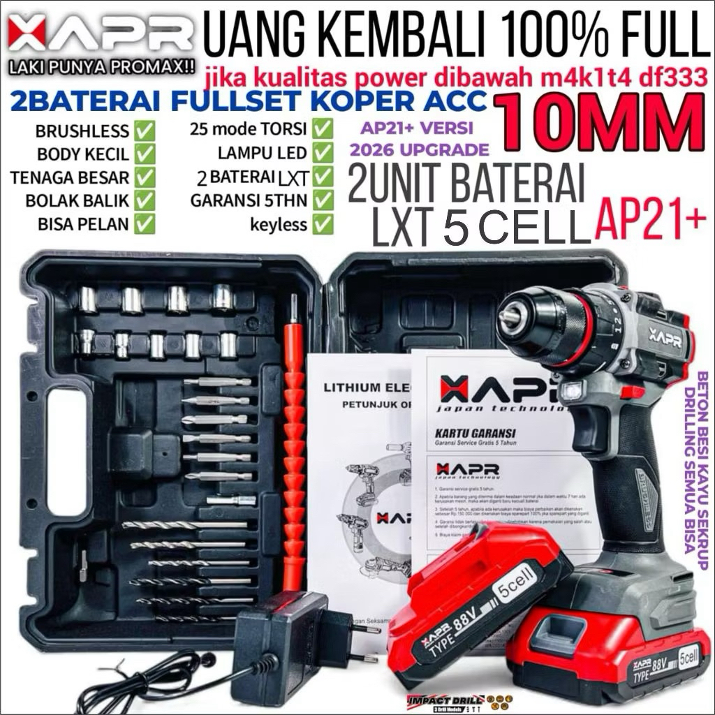 Jual APR RAJA BOR BRUSHLESS Type AP21+ 10MM Keyless 2Baterai 88Vf LXT ...