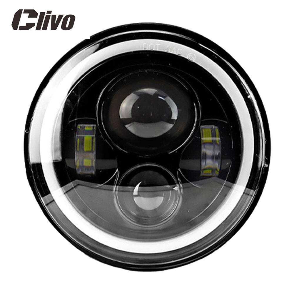 Clivo - Lampu Utama Mobil 7 Inch Projie Plus 4 LED Dipimpin Lampu Depan Bulat Sepeda Motor Jeep Jimny Katana Cocok untuk 9-36V