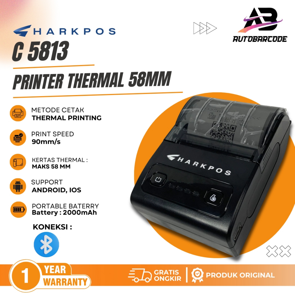 Jual Sharkpos C 5813 Printer Mini Bluetooth 58MM Portable Mobile Kertas ...