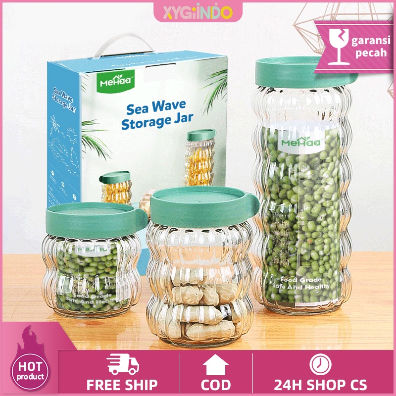 Jual Mehaa Set Toples Kaca Premium Wave Shaped Isi 3 - Kedap Udara ...