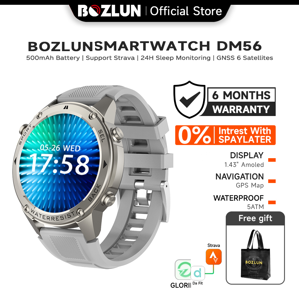 SKMEI X BOZLUN Smartwatch Pria GNSS 6Satelit Tahan GPS AMOLED 1.43 Kompas DM56 5ATMT ahan Air 170+ Mode Olahraga Pelacak Aktivitas Tahan Air untuk Pendaki & Luar Ruangan