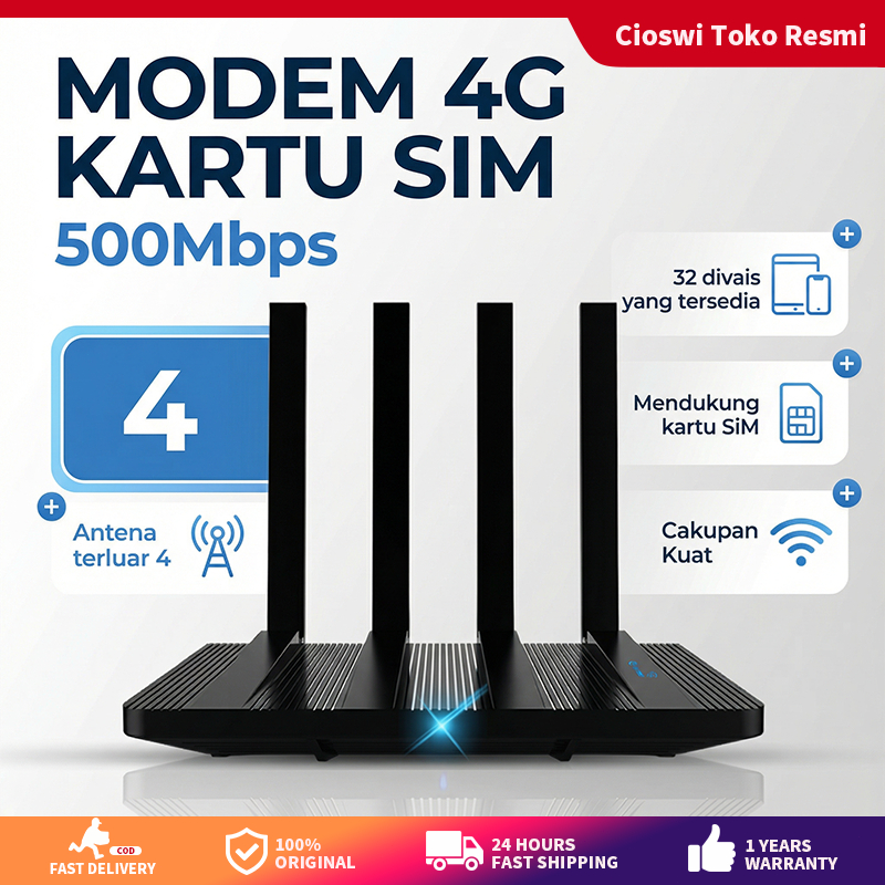 Cioswi  Wireless Modem 4G Kartu Wifi SIM Router 4G  500Mbps 2 port