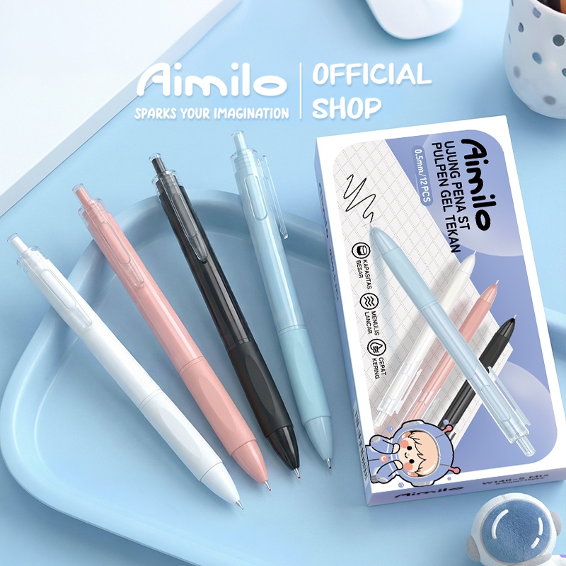 Jual [READY] Aimilo Gel Pen Isi 12PCS Pulpen Gel Retractable 4 Warna 0 ...