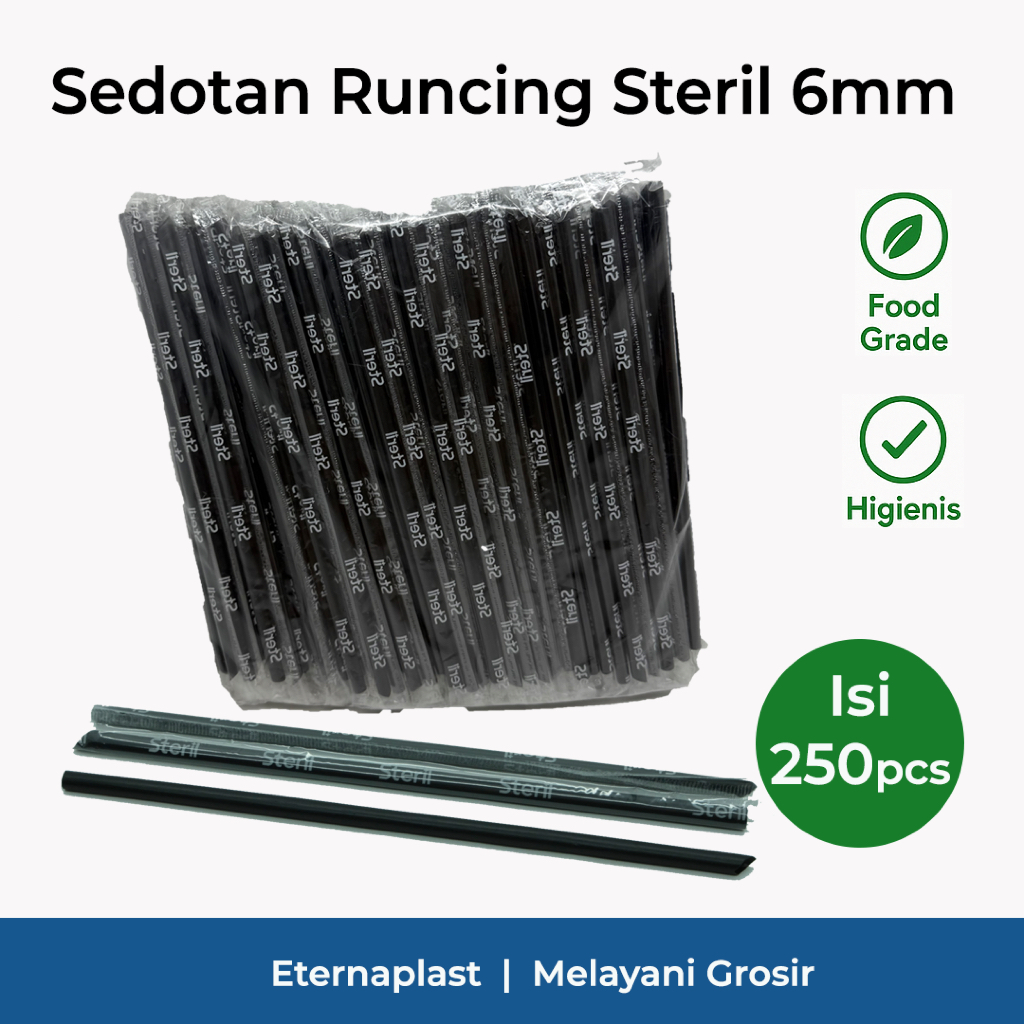 Jual (250PCS) Sedotan Es Teh | Sedotan Steril 620 Hitam | Sedotan ...