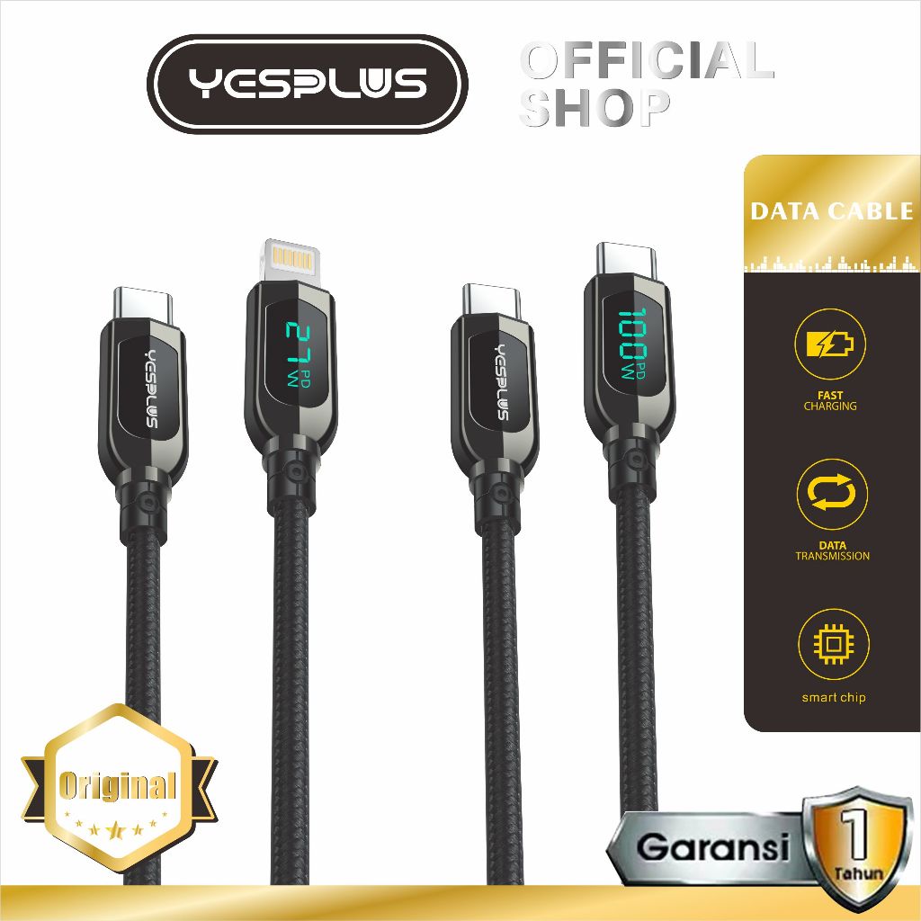 Jual Kabel Data YESPLUS YS-832 LCD Light Charge Type-C to Lighting Fast ...
