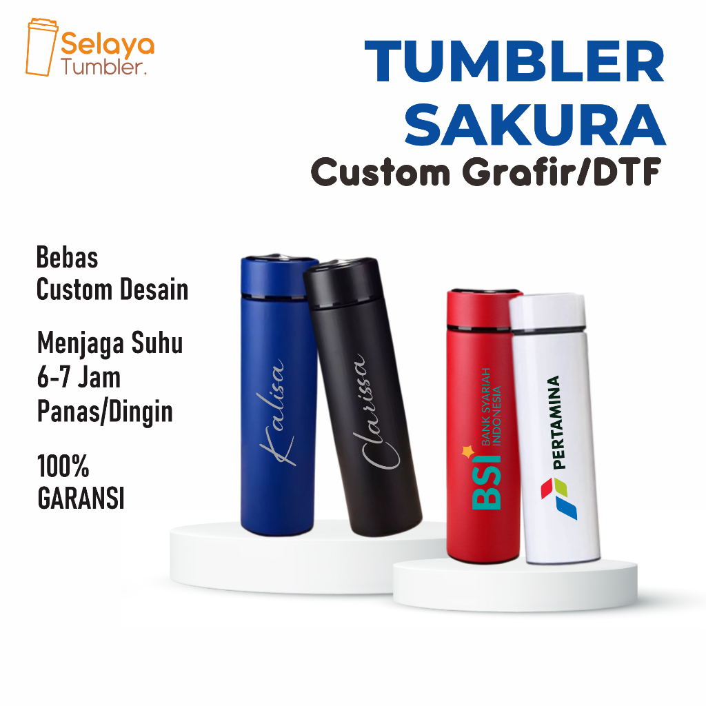 Jual Tumbler Custom Sakura Laser Grafir Nama / CETAK DTF UV / Logo ...