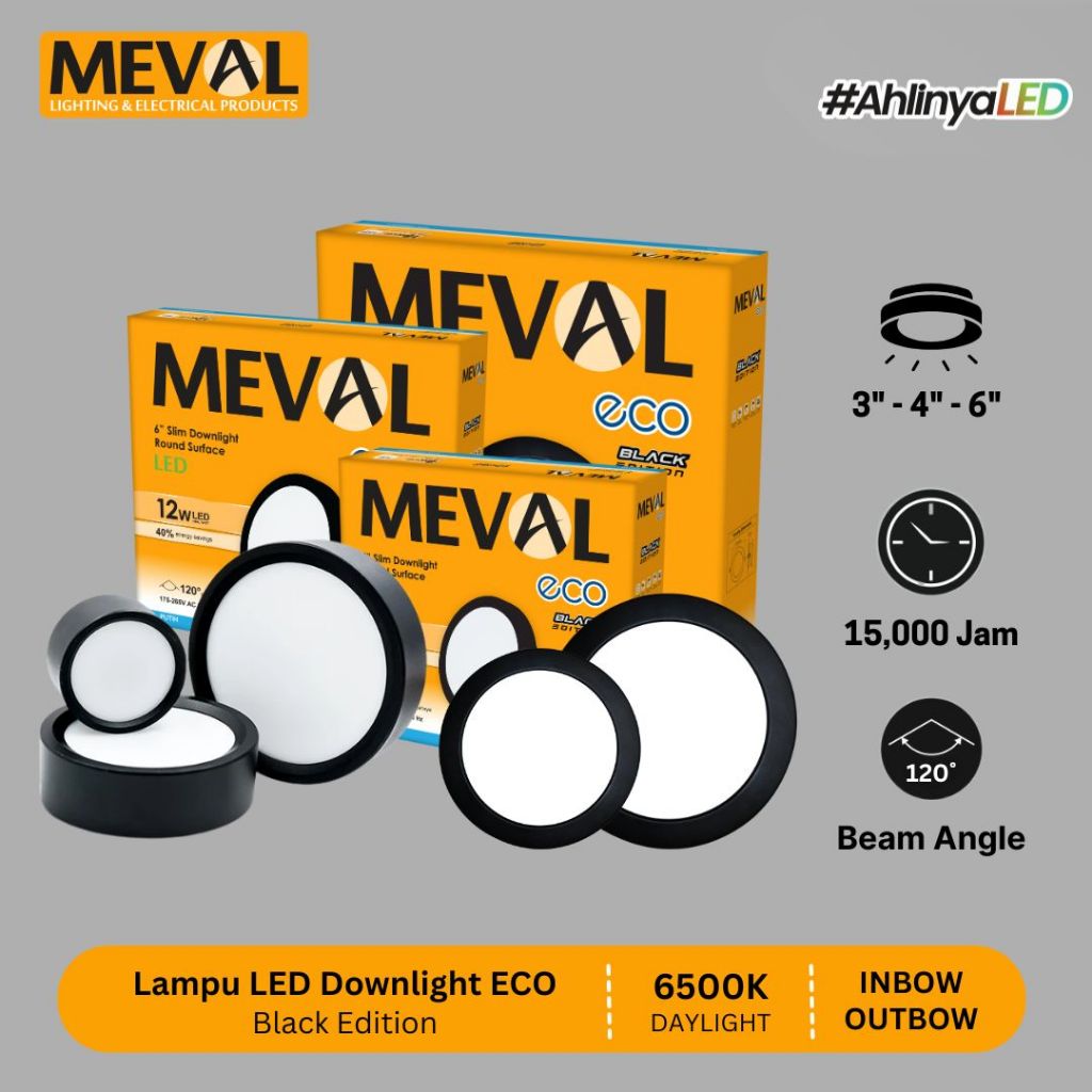 Jual MEVAL Lampu LED Downlight ECO Model INBOW dan OUTBOW - Black ...