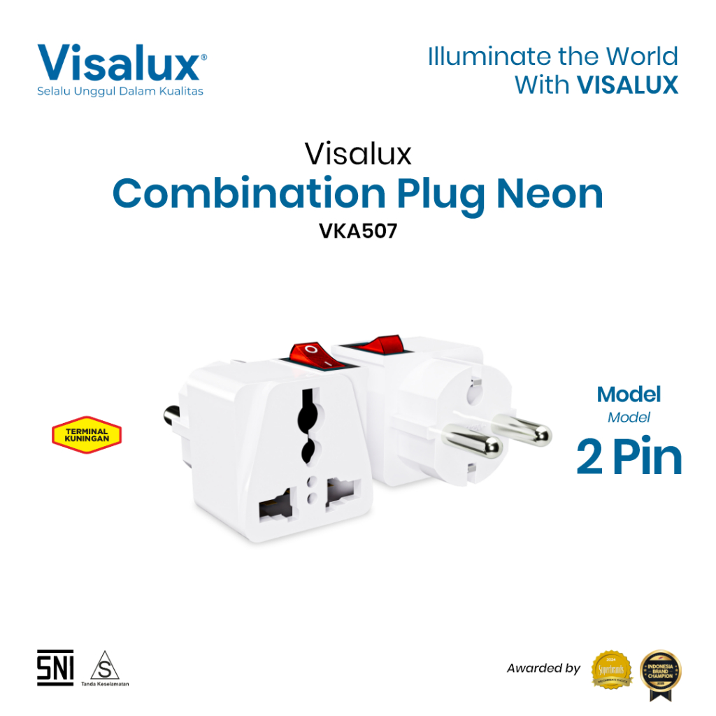 Jual Visalux Plug Kombinasi Neon (2 Pin) / Steker Saklar Serbaguna ...